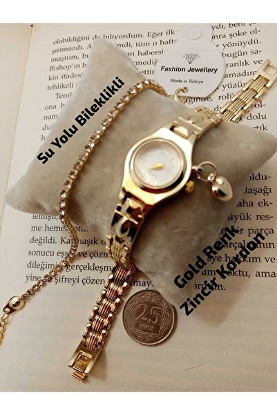 Brality Yeni Moda Tasarım - Gold Renk Çelik Kasa ve Kordon - , Beyaz Renk Kad...