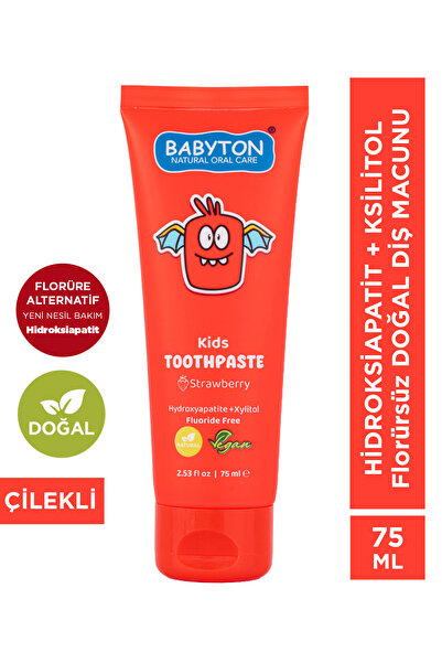 BABYTON Doğal Çilekli Hidroksiapatit+Ksilitol Florürsüz Diş Macunu 75 ml