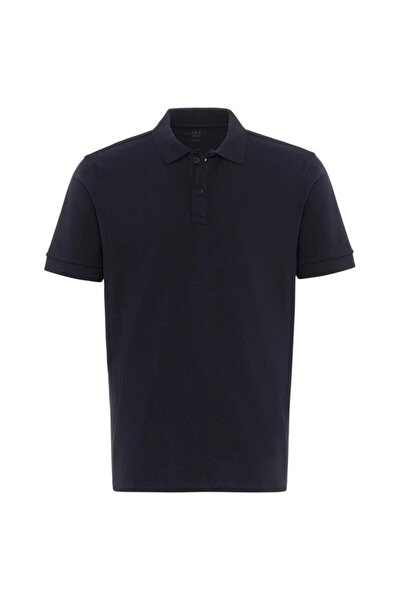 SÜVARİ Lacivert Regular Armürlü Polo Yaka Tişört