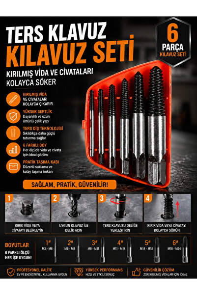 mucit home Ters Kılavuz Seti 6 Parça Kırılmış Vida Civata Sökme