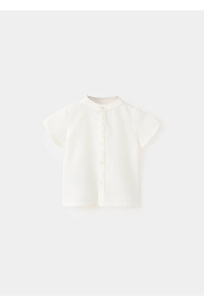 MANGO Baby Keten karışımlı kısa kollu gömlek