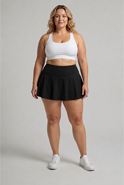 BANEGA Women's Plus Size High Waist Pocketed Black Leggings Skirt Sports Shor...