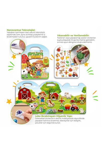 Diytoy Nano Vantuzlu Bitmeyen Sticker Seti - Yıkanabilir, Yırtılmaz Eğitici Tekrar Tekrar Yapışan Bitmeyen Nano Vantuz Sticker