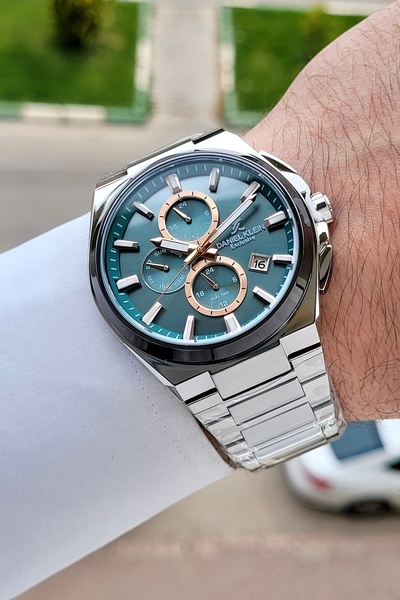 Daniel Klein Dial Green Band Silver Color 43.5 mm Gift Boxed Internal Indicat...