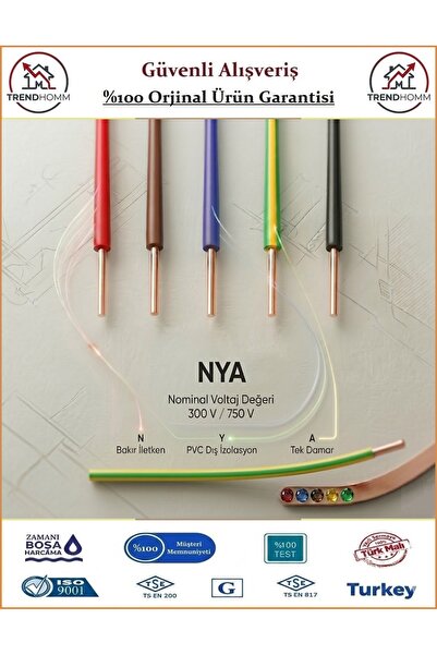 ÖZNUR NYA 1,5mm Tek Damar Kablo - %100 Bakır - Orjinal Ürün - 2 Metre