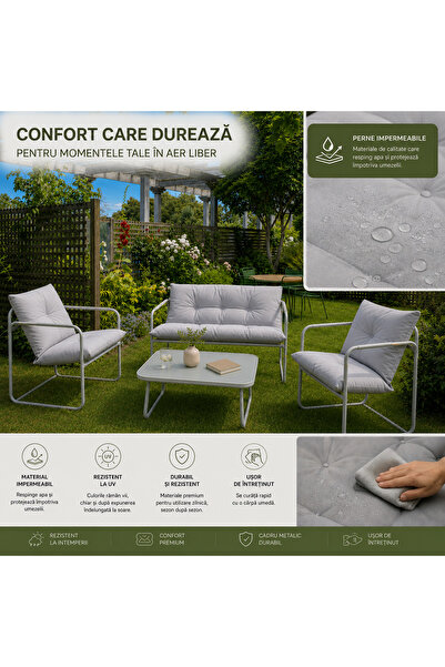 Extramall Set mobilier grădină 4 piese – canapea 2 locuri, 2 fotolii și masă ...