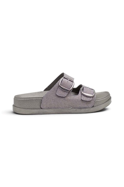 Shoes Elegance 7325 Double Buckle Silver Women's Slippers