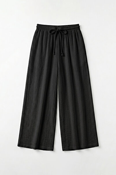 ECOTİQUE Women's Elastic Waist High Waist 100% Cotton Muslin Trousers