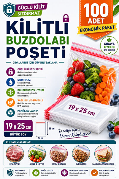 OPTİMEX Kilitli Buzdolabı Poşeti 19×25 100 Adet | Gıda Saklama Poşeti | Gıday...