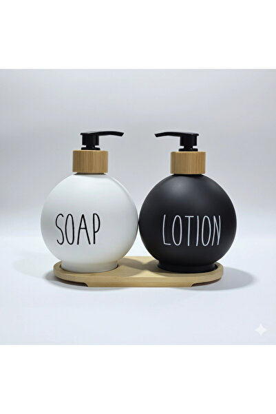 Luxury Design Bathroom Soap Dispenser Set of 2 with Bamboo Stand - Black & White