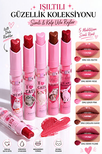 Kozmetik SİMLİ Kalpli Ruj 01 02 04 05 06 Jelly Lipstick Set