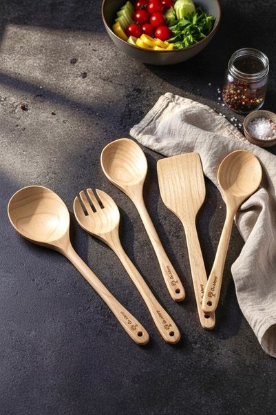 Öz Ahşap Handmade Sycamore Wood Boxed Wooden Spoon Kitchen Set Premium Class