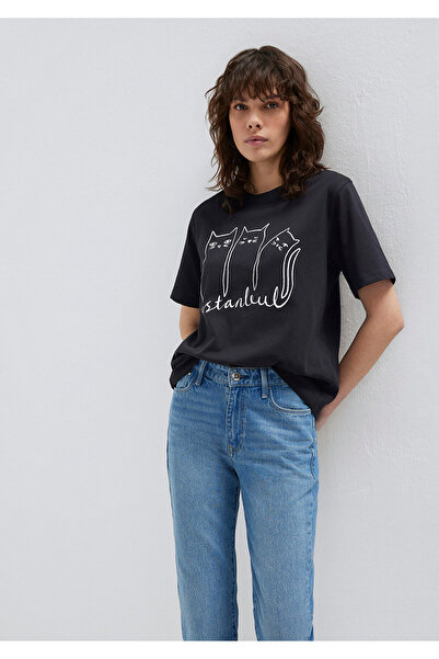 Mavi Cat Printed Black Istanbul T-Shirt Regular Fit 1610674 -70087