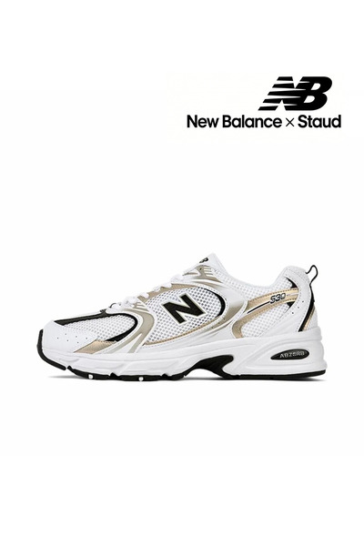 New Balance x Staud 530 Casual Colorblock Sneakers White/Gold/Black