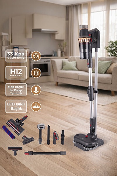 Vion Plus V11 33Kpa H12 Hepa Mop Headlight Turbocharger Head Vertical Vacuum Cleaner with Led Light