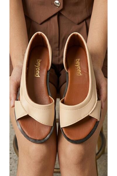 Beyond Women's Beige Open-Front Leather Sandals 1cm Byndpwr03