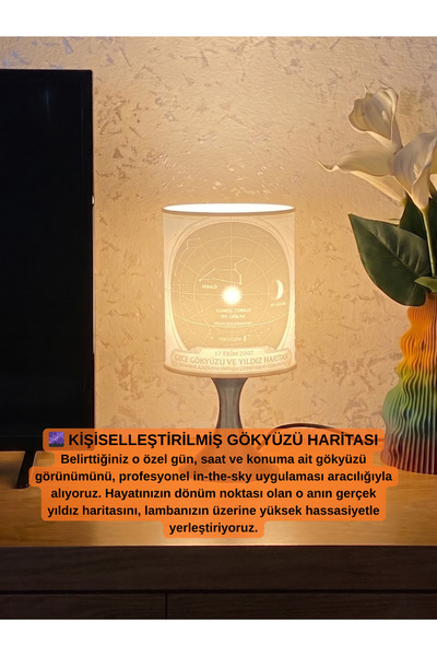 BASTTR Kişiye Özel Burç Ve Yıldız Haritası Özelleştirilebilir Masa ve Gece La...