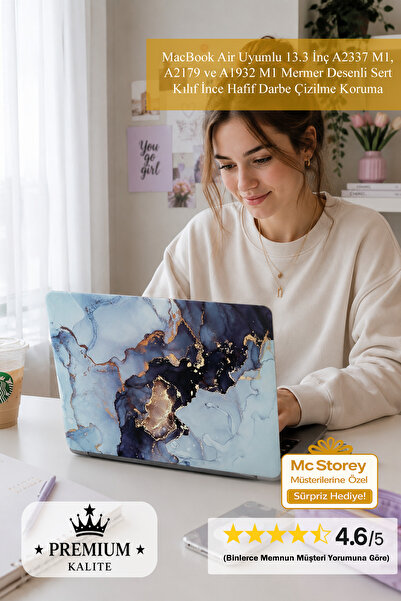 Mcstorey MacBook Air Uyumlu 13.3 İnç A2337 M1, A2179 ve A1932 M1 Mermer Desen...
