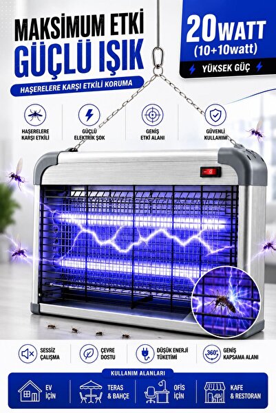 Enshall 20W Elektrikli UV LED Işıklı Zincir Askılı GLR KILL PEST Sivrisinek Ö...