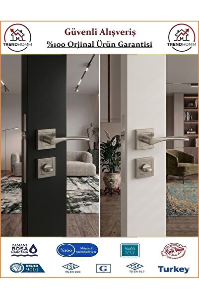 Trendhomm Bravo Rozetli İç Oda Kapı Kolu - Nikel Saten