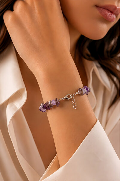 vue Amethyst Cracked Natural Stone Bracelet – Purple Toned Natural Stone Elas...