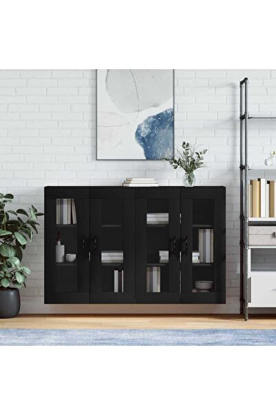Concept Dulapuri montate pe perete, 2 buc, negru, lemn prelucrat
