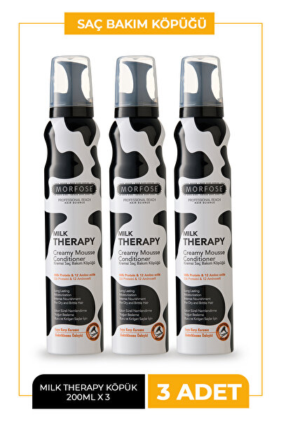 Morfose Milk Therapy Saç Köpüğü 200 ml 3 Adet - Isıyı Karşı Koruma, Nemlendirme