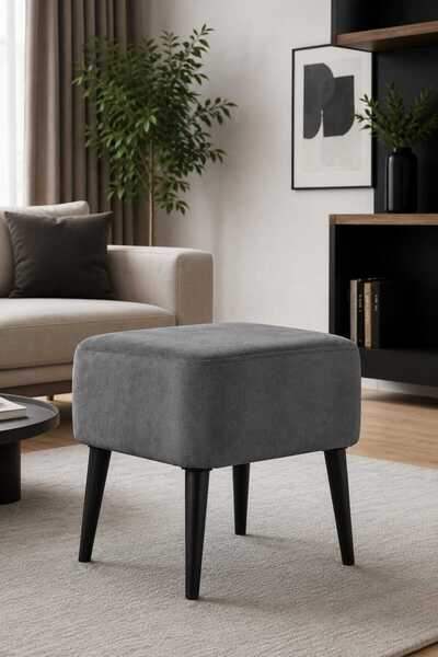 PufyHome NİSA ANTRASİT SİYAH GÜRGEN AYAKLI ÇOK AMAÇLI DİKDÖRTGEN PUF KOLTUK