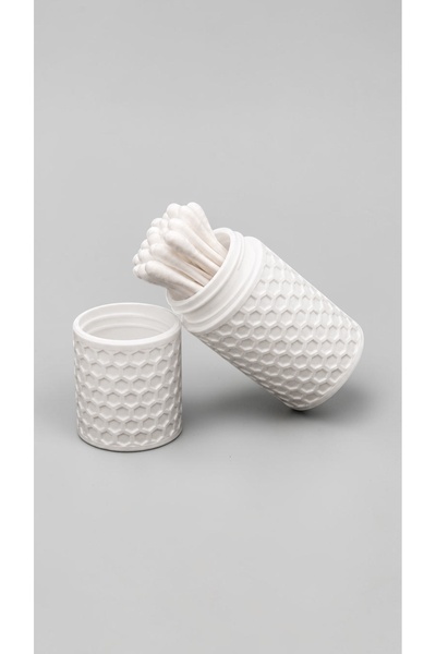 Belupa Honeycomb Patterned Covered Ear Swab Box Bathroom Vanity Organizer