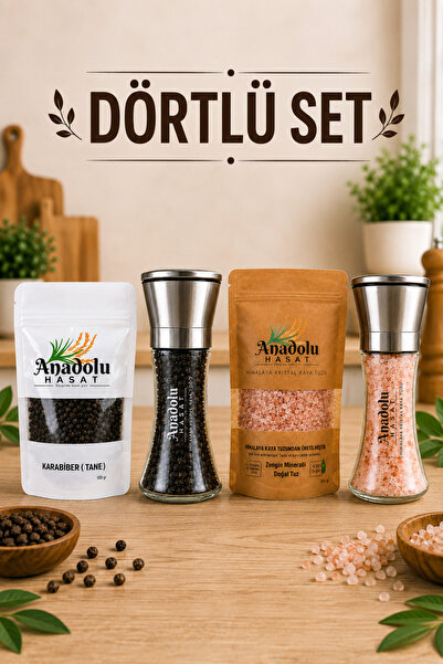 ANADOLU HASAT 4'LÜ SET- HİMALAYA SOFRADA ÖĞÜTME KAYA TUZU 500GR + 100 GR TANE...