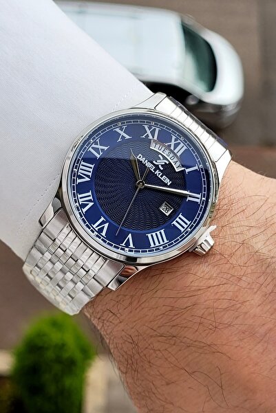 Daniel Klein 42 mm Men's Wristwatch with Navy Blue Dial, Silver Color Band, 2...