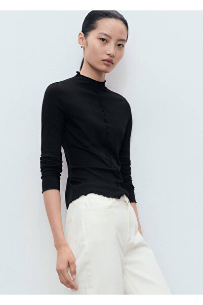 MANGO Woman Ribbed T-Shirt with Scalloped Edges