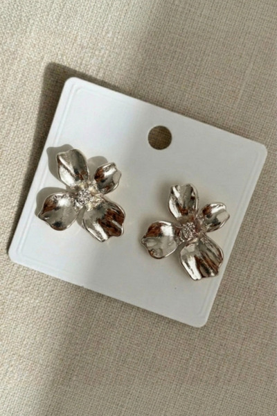 Crc Bijuteri Silver Color Stylish Flower Women's Earrings
