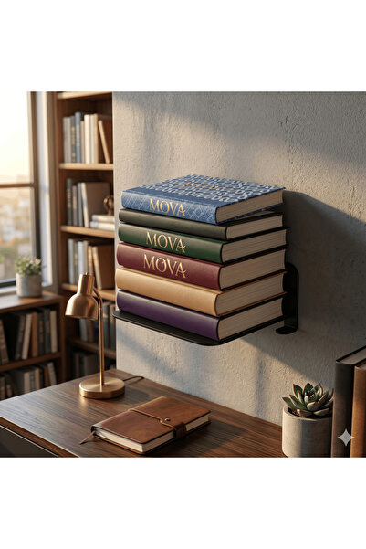 Mova Dizayn Duvar Montajlı Metal Kitap Rafı, Görünmez Modelli Kitaplık, Siyah...
