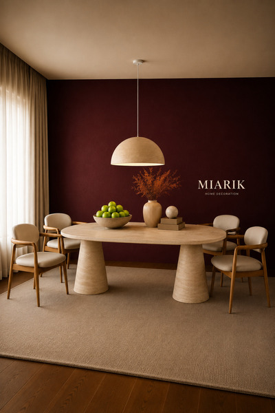 MIARIK DESIGN & DEKORASYON Yuvarlak Huni Ayak Traverten Mermer Yemek Masası