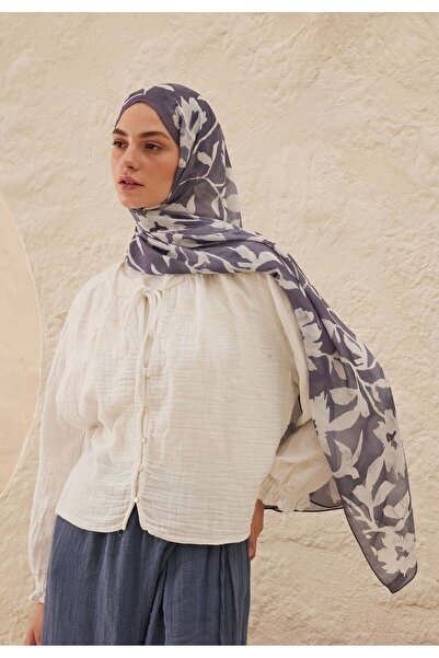 Freshscarfs Petunia Desen Rami Şal İndigo
