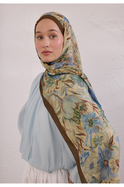 Freshscarfs Fındık Kabuğu Vıntage Garden Desen Rami Şal