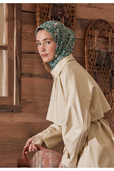 Freshscarfs Estelle Desen Pamuk Βαμβακερό Μεταξωτό Κασκόλ Πράσινο