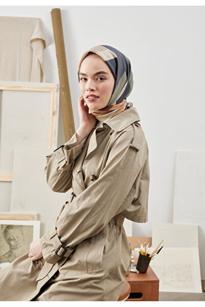 Freshscarfs Multı Colors Desen Pamuk İpek Eşarp Haki