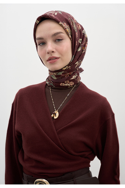 Freshscarfs Bordo Jenephıe Desen Pamuklu Viskon Eşarp