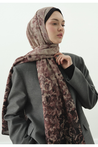 Freshscarfs Pearlıe Desenli Pamuk Viskon Şal Mürdüm