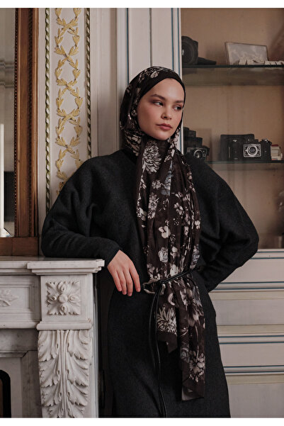 Freshscarfs Σάλι από βαμβάκι και βισκόζη με σχέδιο Midnight Rose, καφέ χρώματος