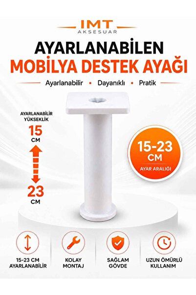 İMT AKSESUAR 15*23 cm Ayarlanabilir (Beyaz) Destek Ayağı Mobilya Kanepe Baza ...