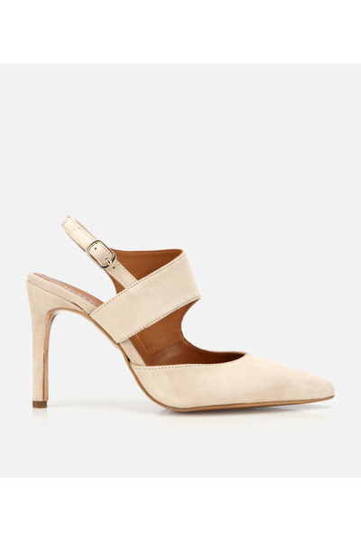 Hotiç Women's Suede Leather Beige Open Back Stiletto