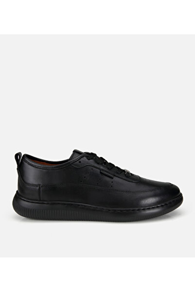 Hotiç Men's Leather Black Soft Textured Sports Shoes