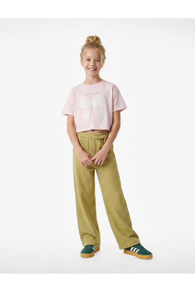 Koton Tricou din bumbac cu mânecă scurtă cu imprimeu cu fundă