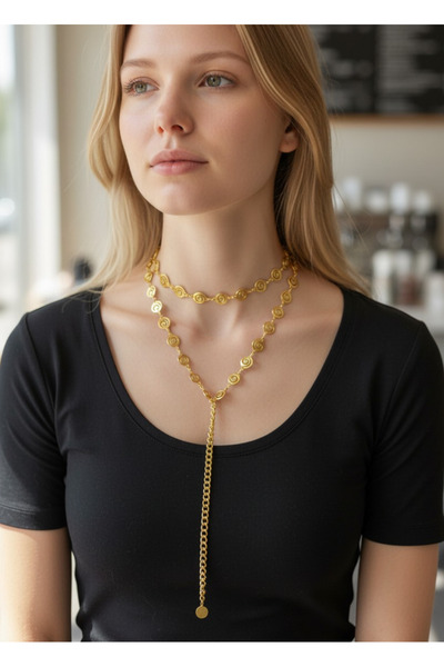 BİJU YILMAZ Xuping Gold Long Necklace 60cm - 26Xpk01