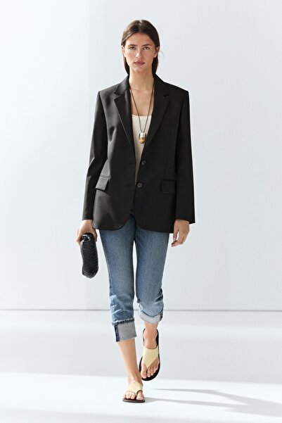 Massimo Dutti Ekstra ince %100 yün iki düğmeli blazer