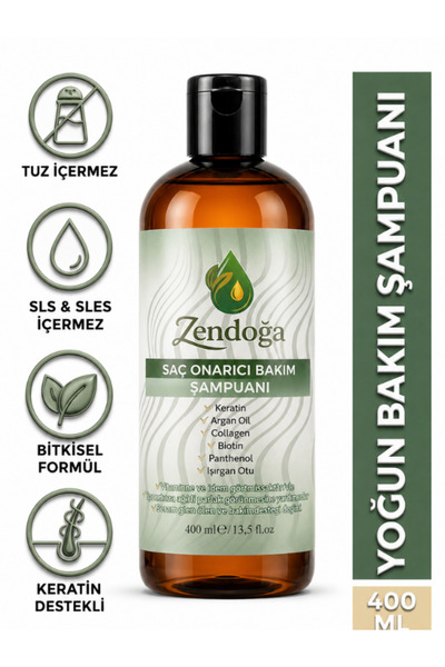 Yoğun Keratin & Kolajen Kompleks Onarıcı Şampuan - Doğal, Sülfatsız & Tuzsuz 400 ml