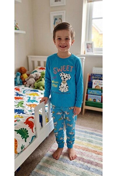 elmas kids Set de pijamale sezoniere cu mâneci lungi, din bumbac, albastru, c...